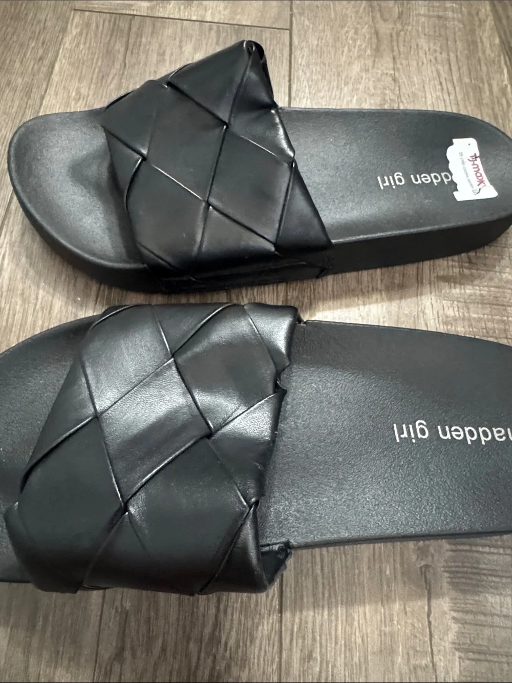 Madden Girl Black Woven Slide Sandals